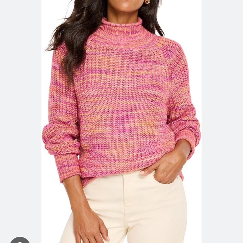 NIC+ZOE Pink and Orange Crew Neck Sweater